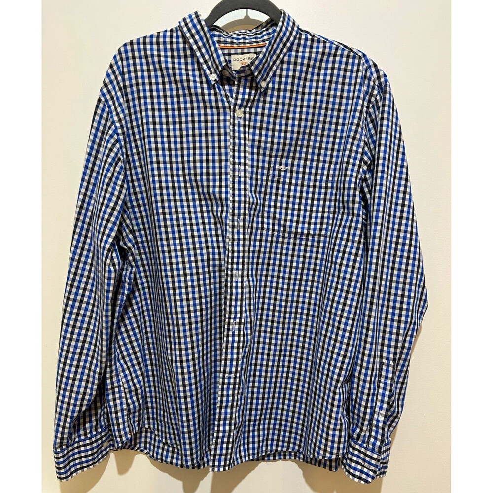 Dockers Men's XL Blue/White Check L/S Button-Down Shirt Pockets